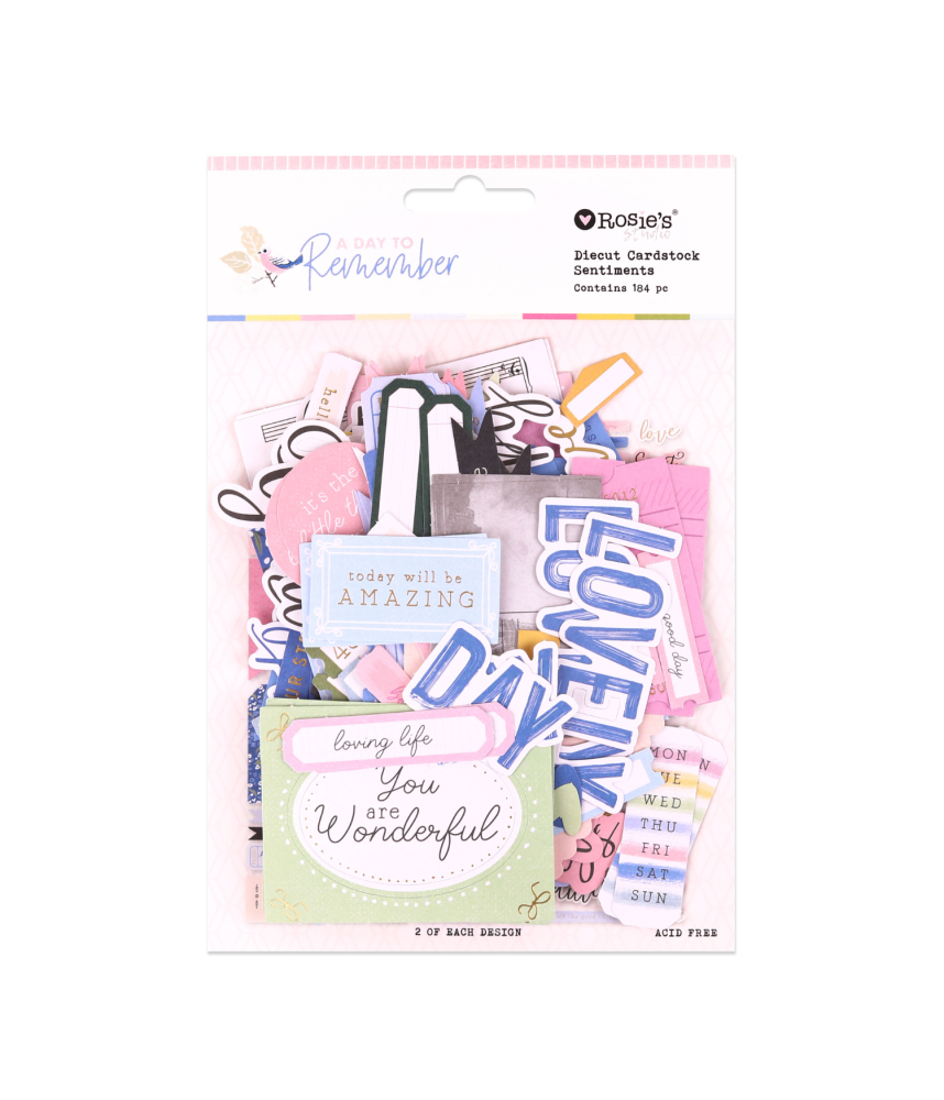 Rosies Studio Day to Remember Cardstock Diecuts - Sentiments (184 Pieces)