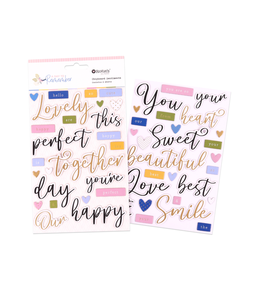 Rosies Studio Day to Remember Chipboard Die Cuts Sentiments (2 Sheets)