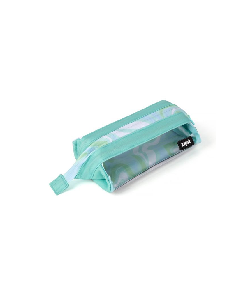 Zipit Pencil Case Lenny 2 Clear Sides Pastel Green Swirl