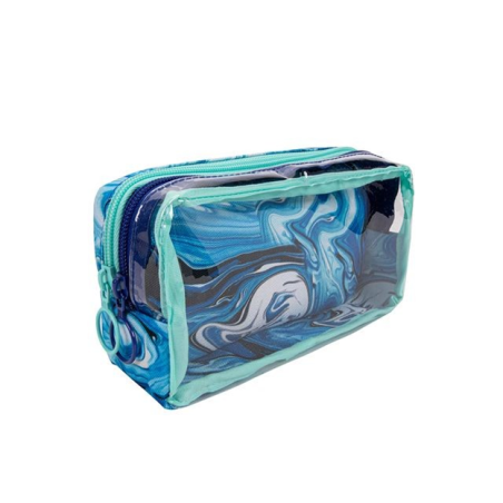 Zipit Pencil Case Half & Half 2 Pocket Blue Waves