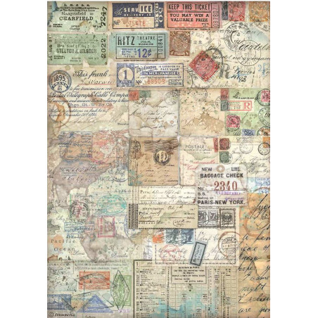 Stamperia A4 Tissue Paper Art of Traveling - Tickets
