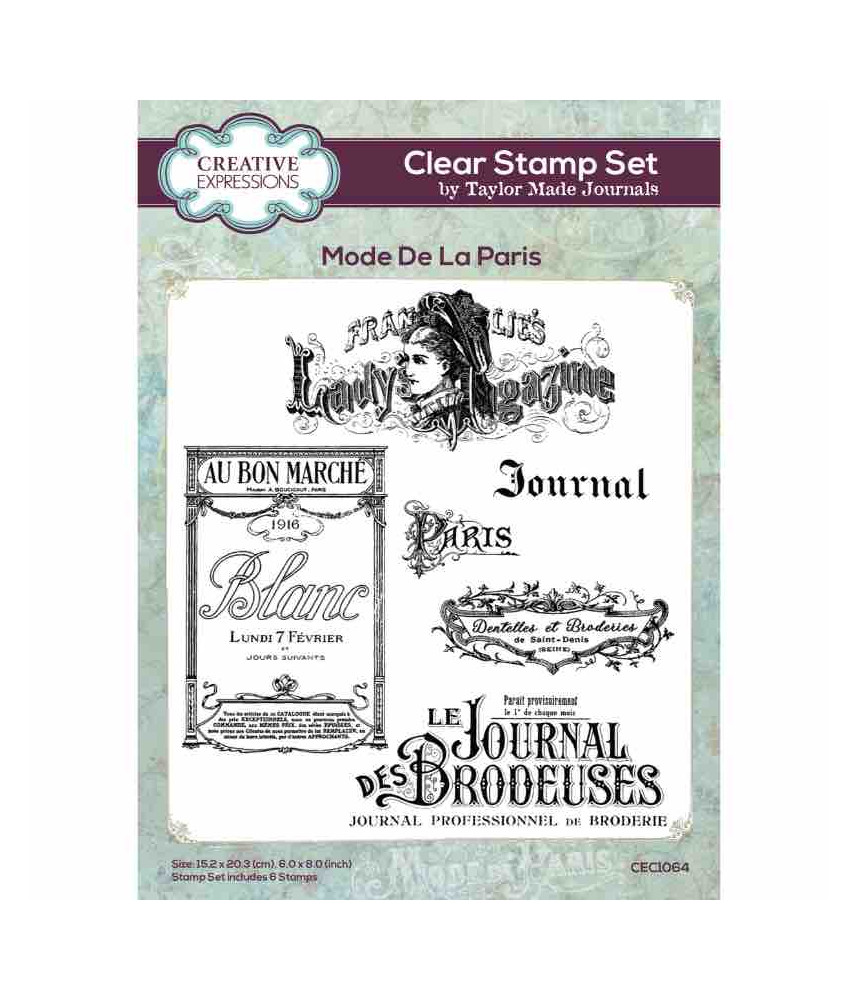 Creative Expressions Taylor Made Journals Mode De La Paris 6 in x 8 in Clear Stamp Set