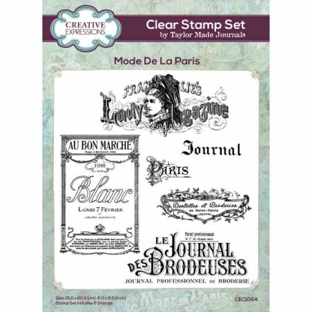 Creative Expressions Taylor Made Journals Mode De La Paris 6 in x 8 in Clear Stamp Set