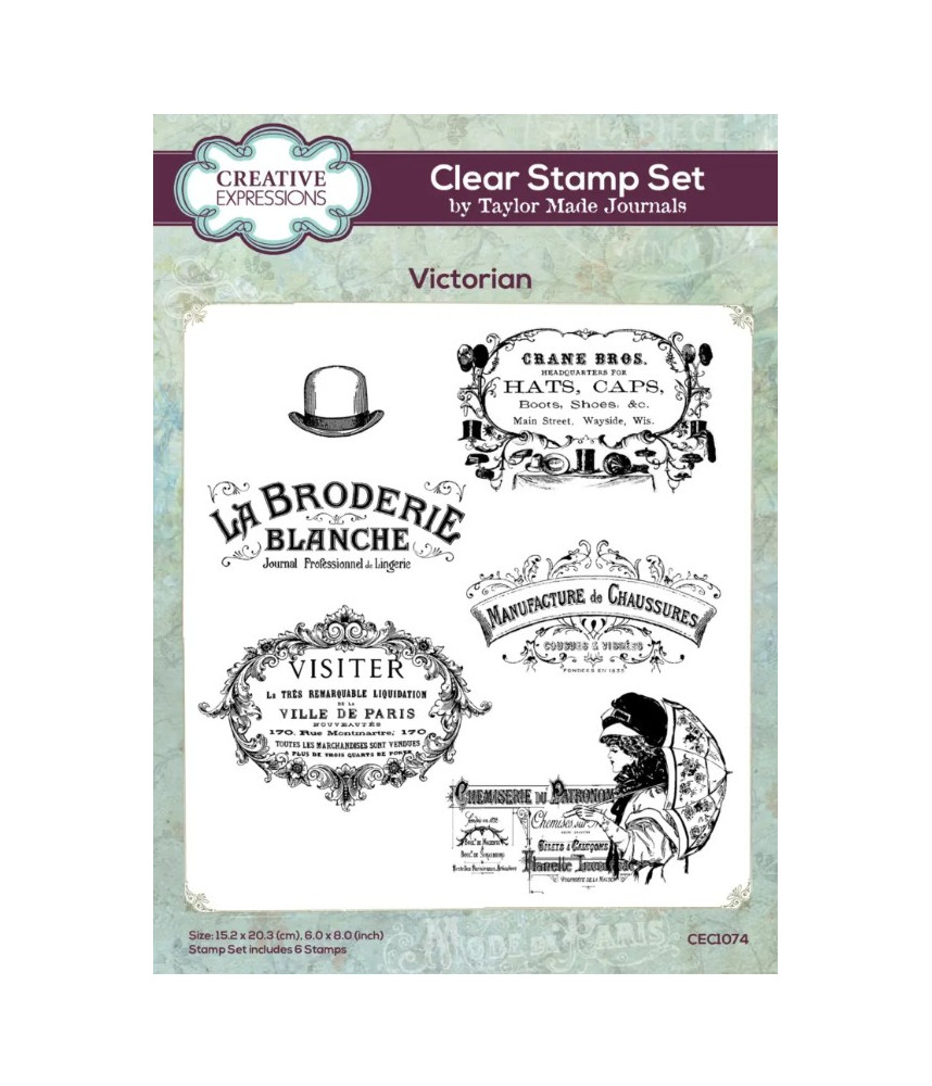 Creative Expressions Taylor Made Journals Victorian 6 in x 8 in Clear Stamp Set