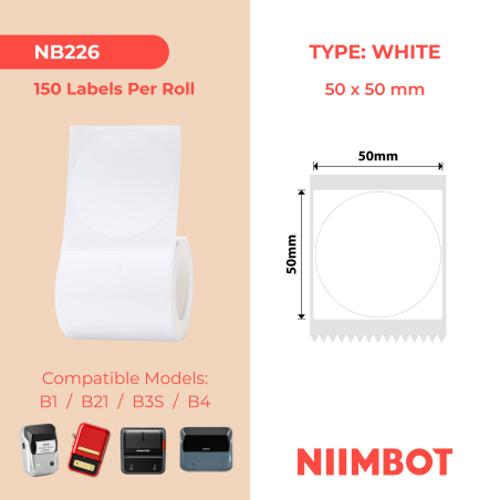 NIIMBOT - B1 / B21 / B3S / B4 - T50X50MM - Round - 150 Lables Per Roll - White