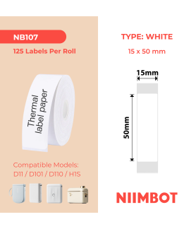 NIIMBOT - D11 / D101 / D110 / H1S - T12X40MM - 125 Lables Per Roll - White