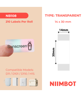 NIIMBOT - D11 / D101 / D110 / H1S - 14X30MM - 210 Lables Per Roll-Transparent