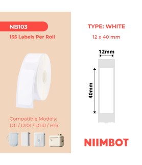 NIIMBOT - D11 / D101 / D110 / H1S - T12X40MM - 155 Lables Per Roll - White