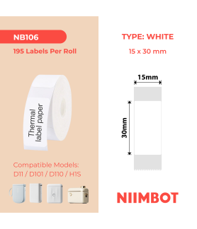 NIIMBOT - D11 / D101 / D110 / H1S - T12X40MM - 195 Lables Per Roll - White