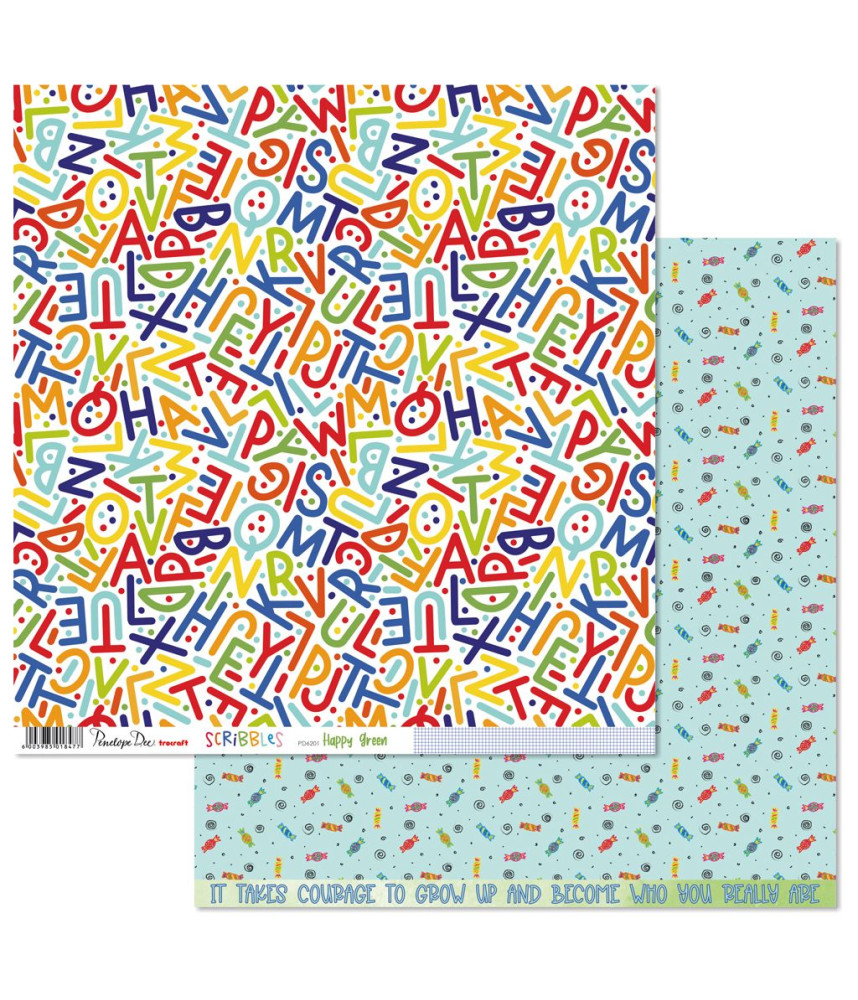 Penelope Dee Scribbles 12 X 12 Scrapbook Paper Happy Green