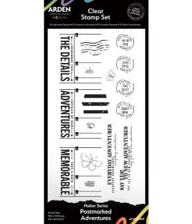 Arden Creative Studio Maker Series Postmarked Adventures 4 in x 8 in Clear Stamp Set