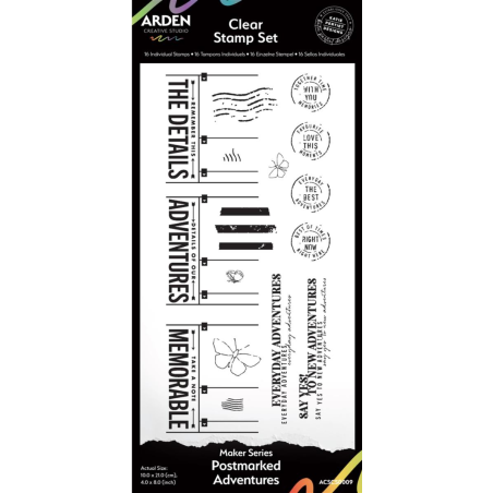 Arden Creative Studio Maker Series Postmarked Adventures 4 in x 8 in Clear Stamp Set