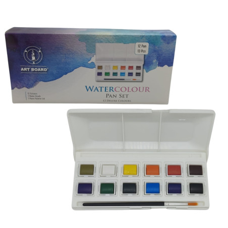 Art Board Watercolour Pan Set 12 Deluxe Colours