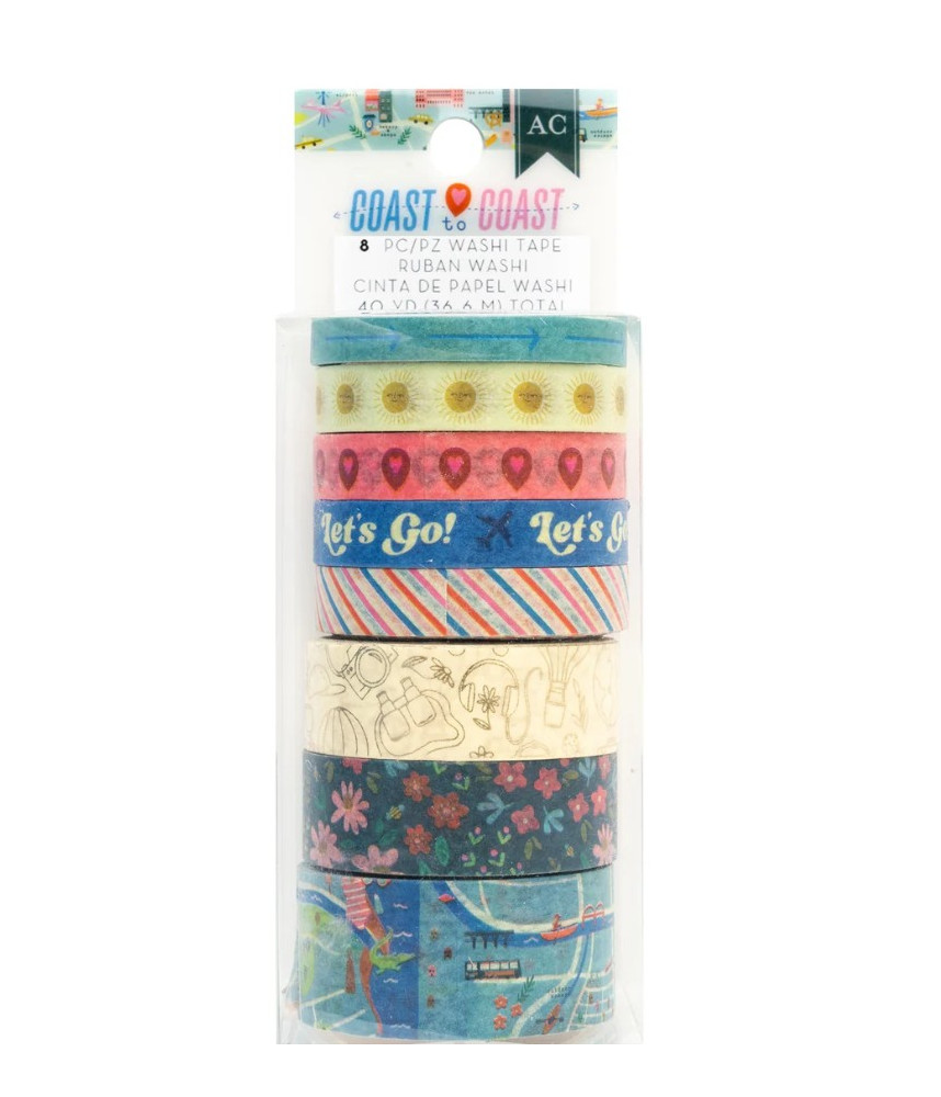 American Crafts Coast-to-Coast Foil Washi Tape, 8 pack