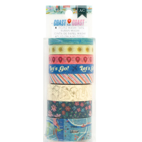 American Crafts Coast-to-Coast Foil Washi Tape, 8 pack
