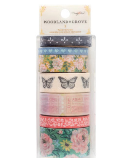 American Craft Maggie Holmes Woodland Grove Washi Tape 7/Pkg-W/Gold Foil Accents