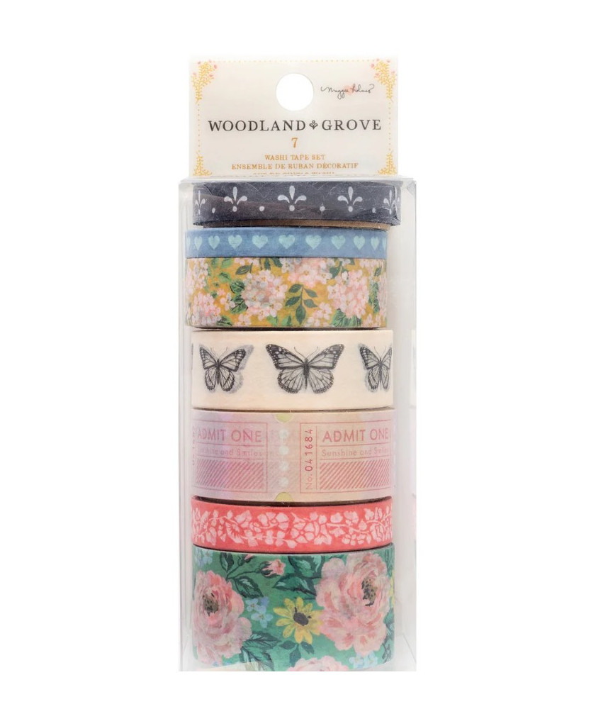 American Craft Maggie Holmes Woodland Grove Washi Tape 7/Pkg-W/Gold Foil Accents