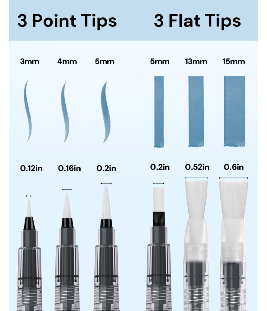 Maries Leak-Proof Refillable Water Brush Large Flat 15mm