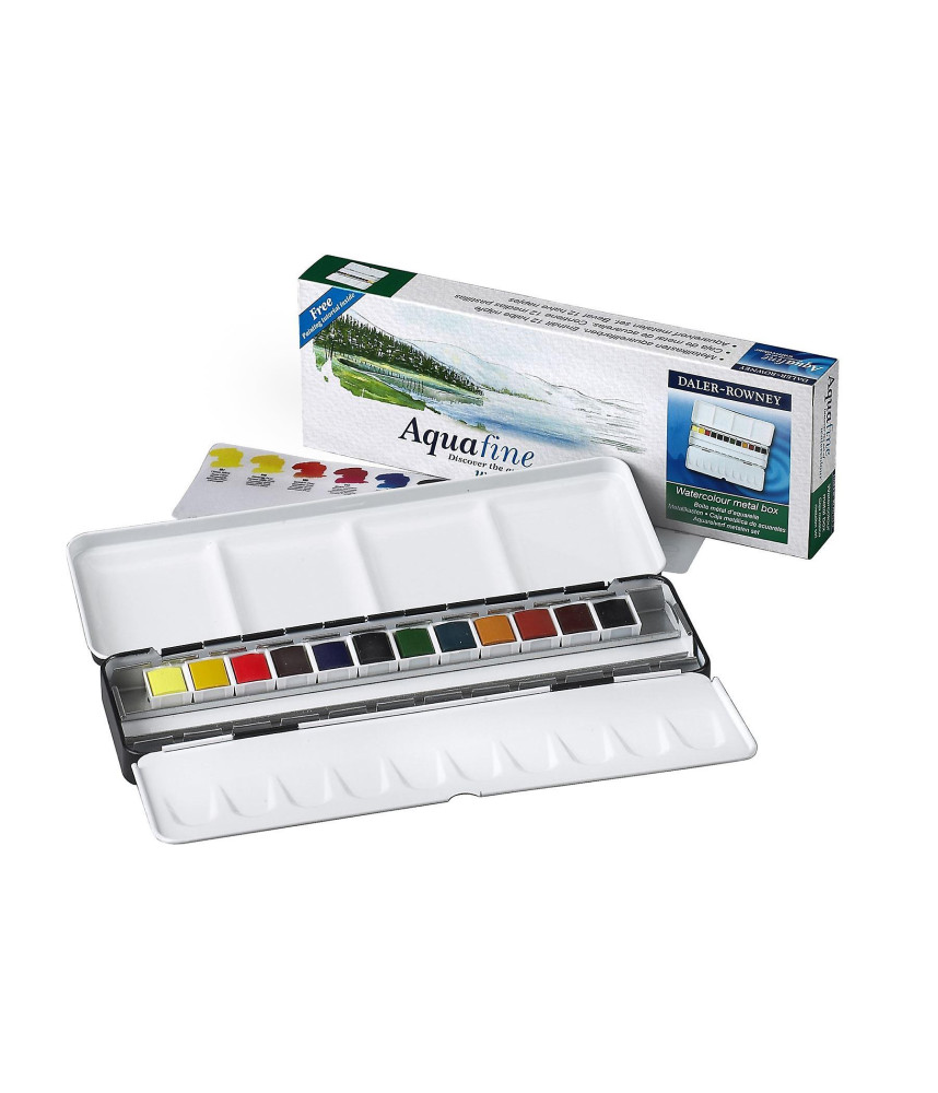 Daler Rowney Aquafine Watercolour Metal Box Set of 12 Half Pans