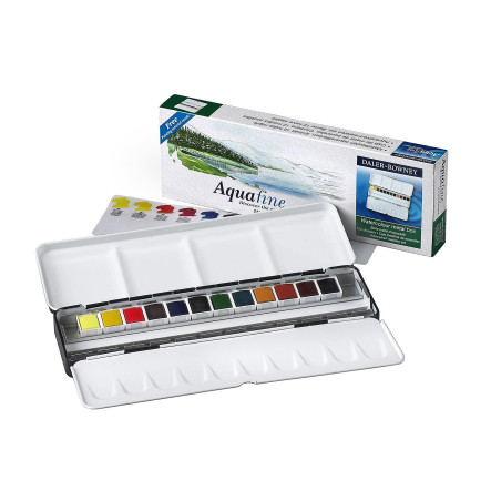 Daler Rowney Aquafine Watercolour Metal Box Set of 12 Half Pans
