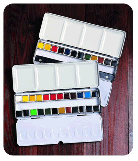 Daler-Rowney Aquafine Watercolor Metal Box Set of 24 Half Pans