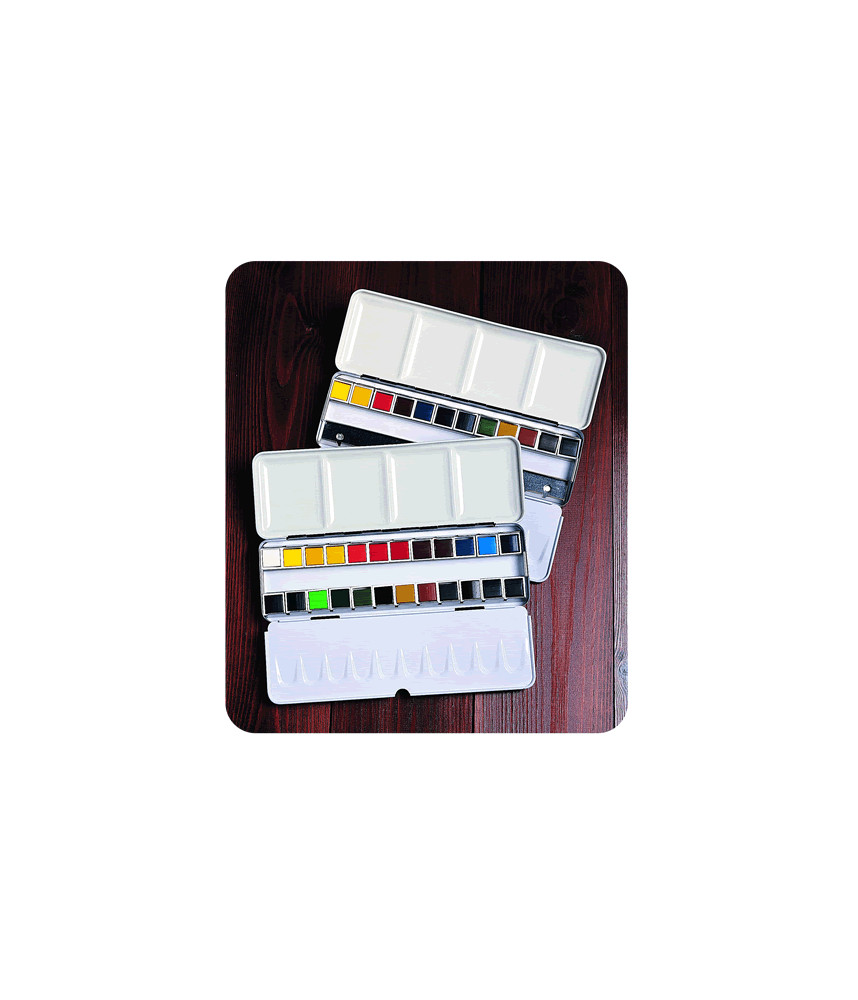Daler-Rowney Aquafine Watercolor Metal Box Set of 24 Half Pans