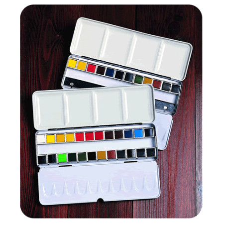 Daler-Rowney Aquafine Watercolor Metal Box Set of 24 Half Pans