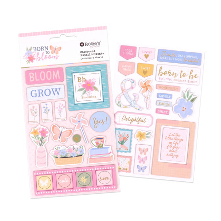 Rosies Studio - Born to Bloom Chipboard Embellishments 2 Sheets