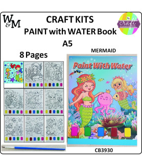 W&M Craft Kit PAINT w WATER Book MERMAID 8 Pages A5