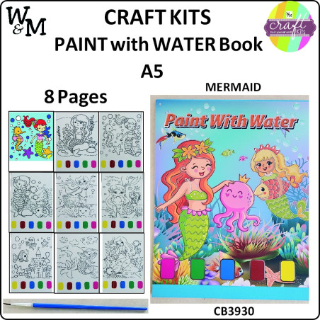 W&M Craft Kit PAINT w WATER Book MERMAID 8 Pages A5