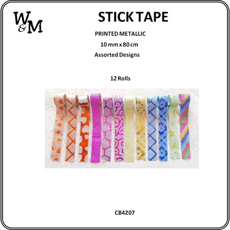 W&M Stick Tape PRINTED METALLIC 10mmx80cm 12 rolls p/p
