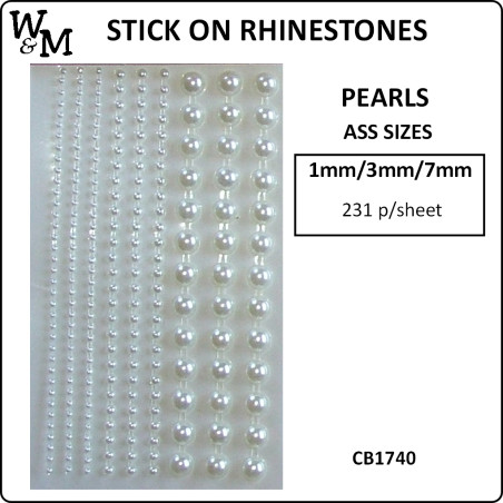 W&M R/stones ASS SIZES PEARLS Stick-on