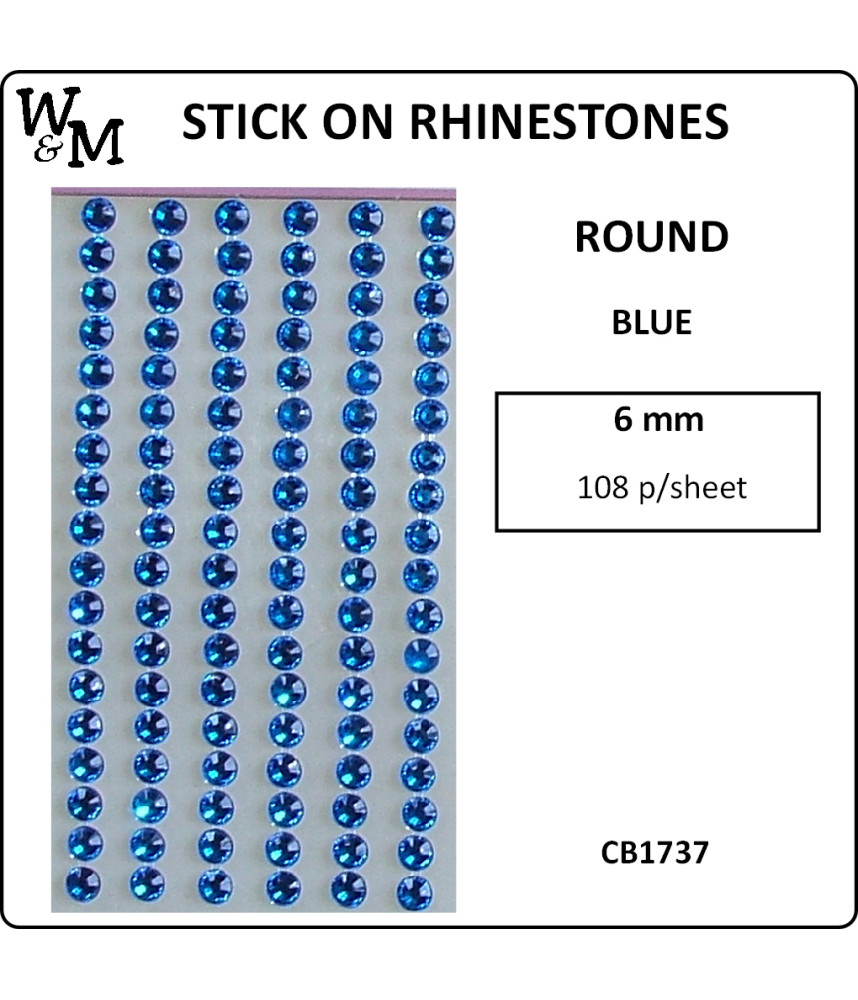 W&M R/Stones Round Stick-On BLUE 6mm