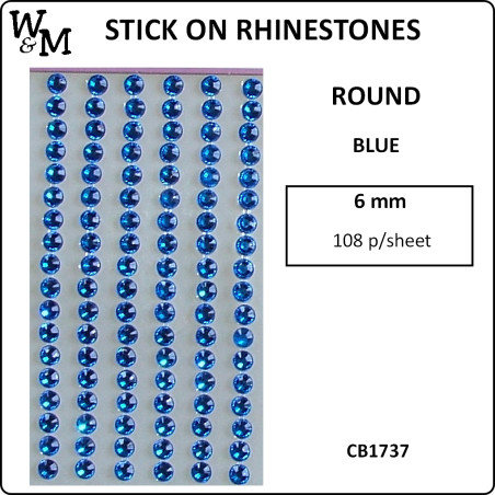 W&M R/Stones Round Stick-On BLUE 6mm