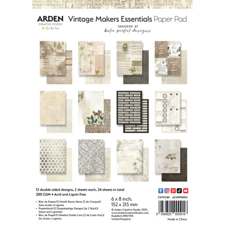 Arden Creative Studio 6x8 Paper Pad Vintage Markers Essentials