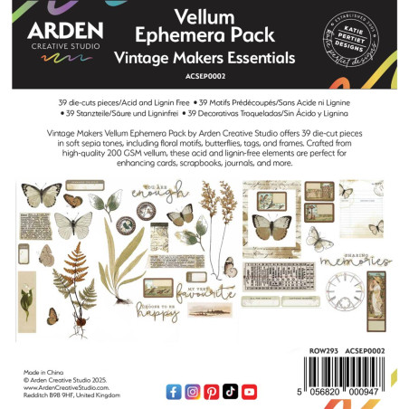 Arden Creative Studio Vintage Markers Essentials Vellum Ephemera Pack
