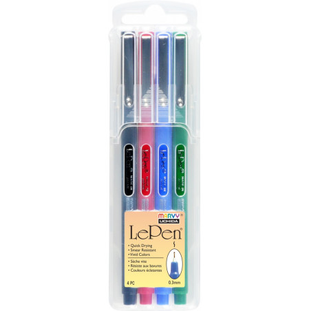 Marvy Uchida Le Pen Primary 4Pcs 0.3mm pen set in solid case