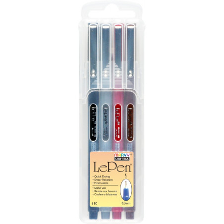 Marvy Uchida Le Pen Dark 4Pcs 0.3mm pen set in solid case