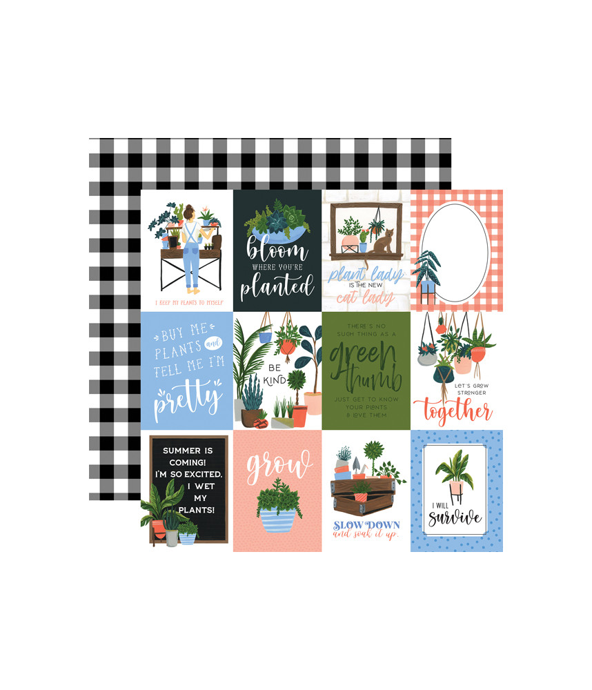 Echo Park Plant Lady 12 x 12 Scrapbook Paper 3x4 Journaling Cards