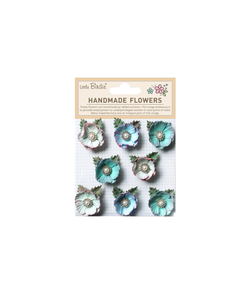 Little Birdie Handmade Flower Butter cup - Teal Vibes 8pc