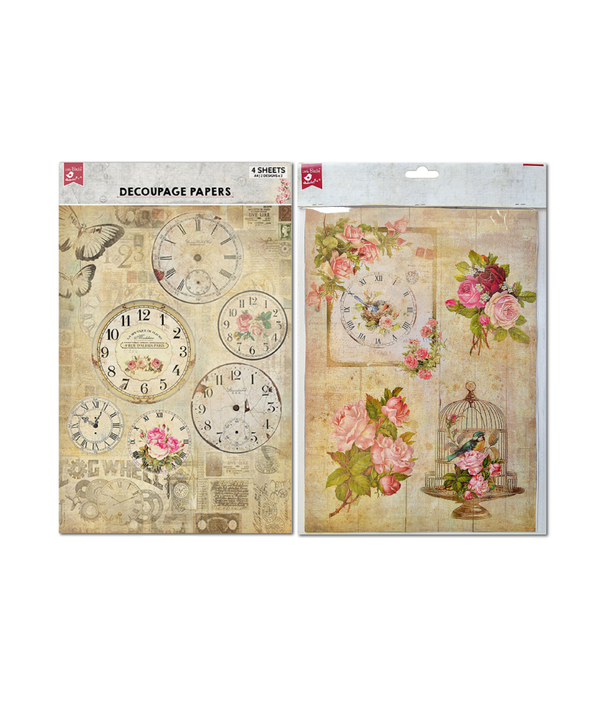 Little Birdie Decoupage/Tissue Papers A4 - Timeless Beauty 2Design 4Sheets Pack size :W360mm x H227mm x D1.25mm