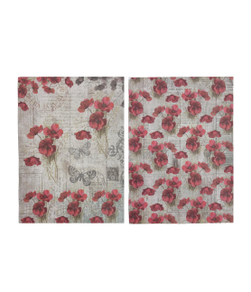 Little Birdie Decoupage/Tissue Paper A4 - Poppy Grace / Poppy Field 2 design x2, 4sheets