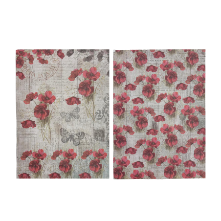 Little Birdie Decoupage/Tissue Paper A4 - Poppy Grace / Poppy Field 2 design x2, 4sheets