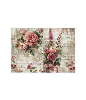 Little Birdie Decoupage/Tissue Paper Coral Rose 70gsm A4 size 2design 4 sheets