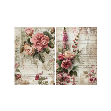 Little Birdie Decoupage/Tissue Paper Coral Rose 70gsm A4 size 2design 4 sheets