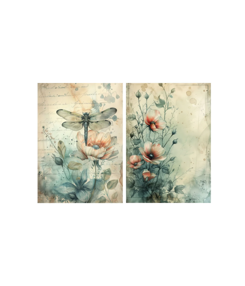 Little Birdie Decoupage/Tissue Paper Dragonfly Blossom 70gsm A4 size 2design 4 sheets