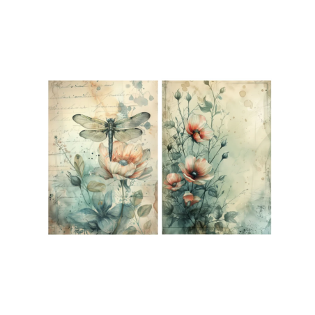 Little Birdie Decoupage/Tissue Paper Dragonfly Blossom 70gsm A4 size 2design 4 sheets