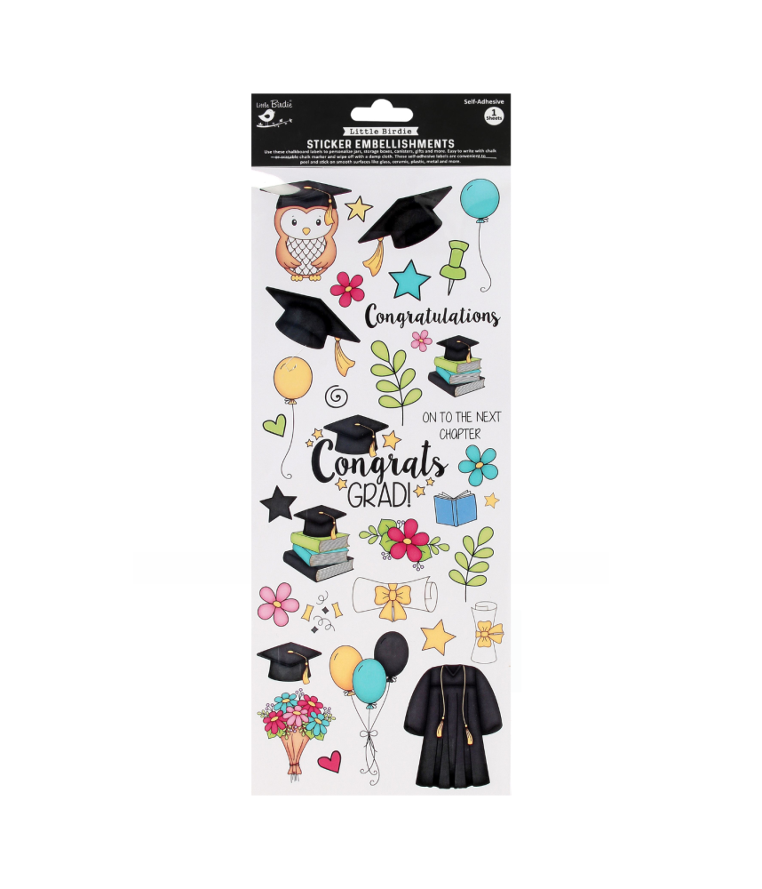 Little Birdie Peel Off Sticker Sheet - Congrats Grad 1sheet