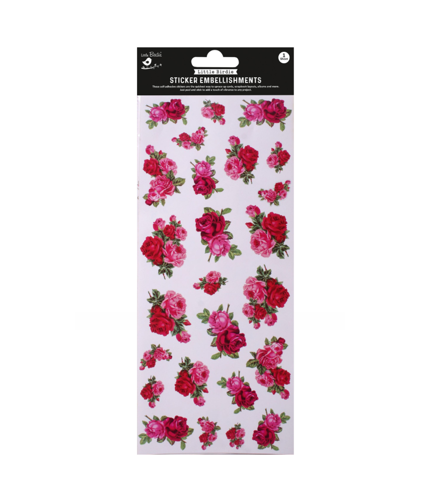 Little Birdie Peel Off Sticker Sheet Rose Bouquet 5'' x 12'' 1sheet