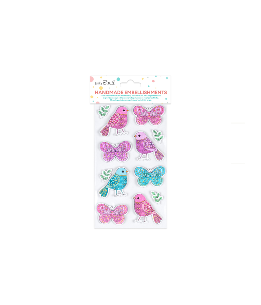 Little Birdie Self Adhesive Handmade Foil Stickers - Pretty Wings, 12pc
